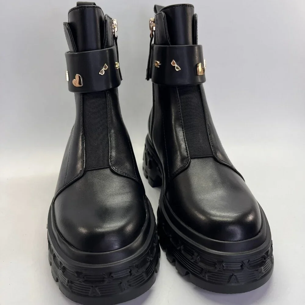 Karl Lagerfeld Latisha Boot Black Size 7.5 Womens Chunky Lug Sole Side Zip Style - Picture 5 of 16